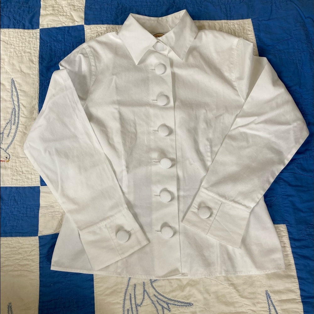 4/6 women’s vintage 90s Talbots white exaggerated button up collared blouse cott